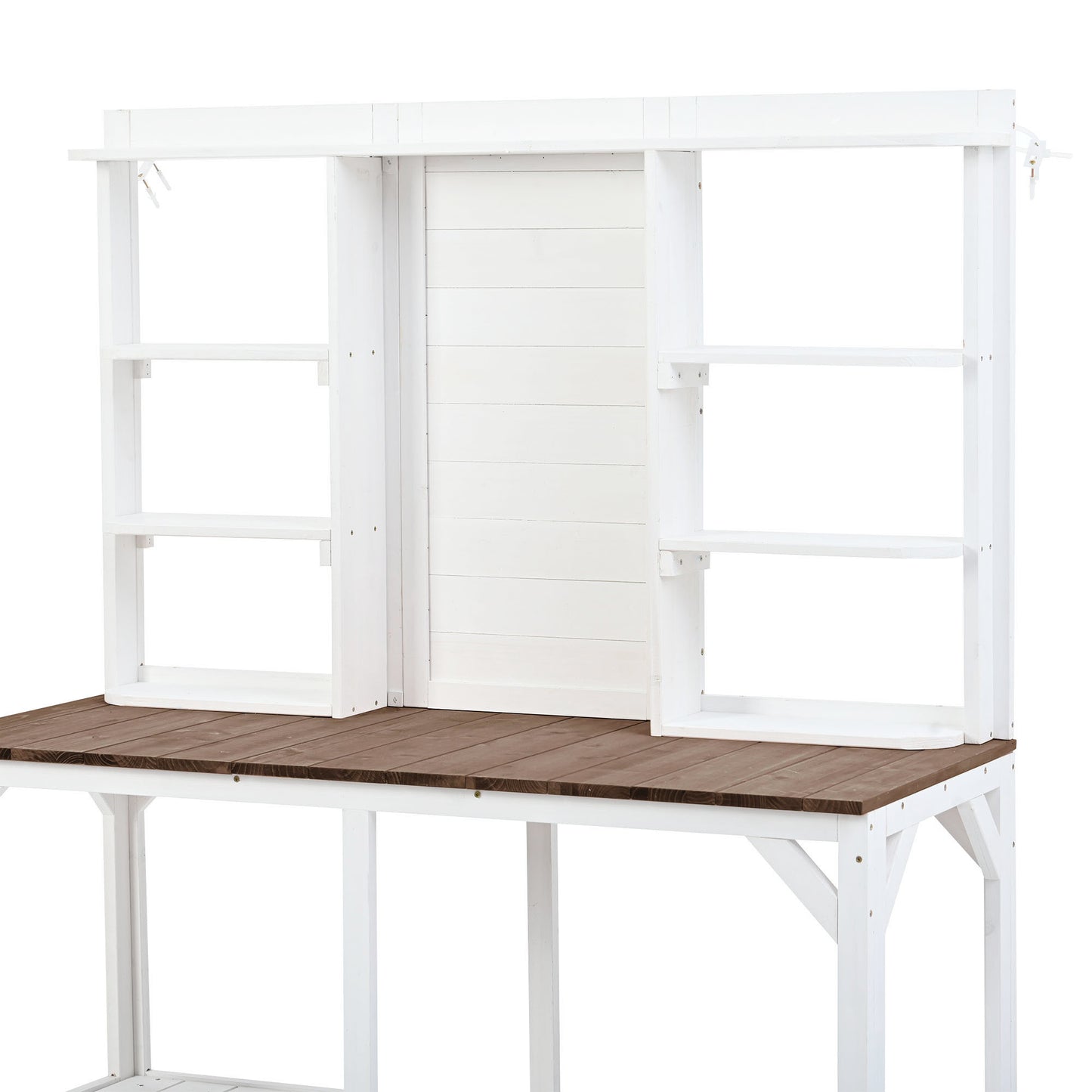 64.6\" Large Outdoor Potting Bench; Garden Potting Table; Wood Workstation with 6-Tier Shelves; Large Tabletop and Side Hook for Mudroom; Backyard