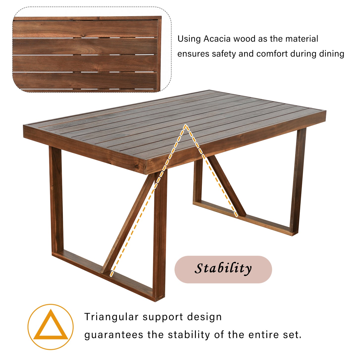 U_Style High-quality Acacia Wood Outdoor Table and Chair Set, Suitable for Patio, Balcony, Backyard