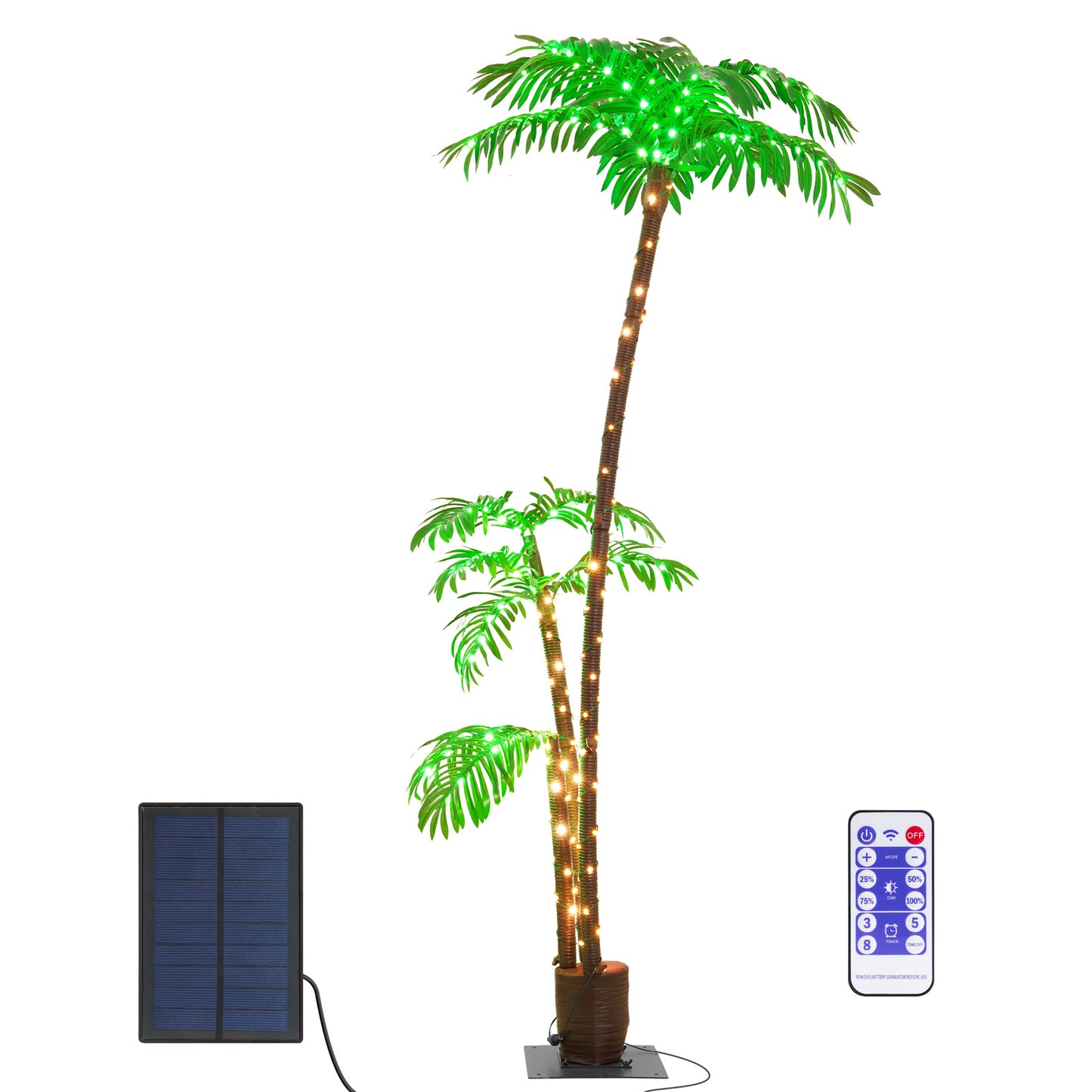 Lighted Palm Tree, 7FT Palm Trees for Outside Patio, Christmas Palm Tree Decor, Waterproof Windproof Solar Light Up Tree