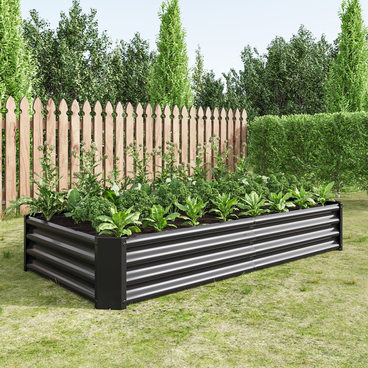 Raised Garden Bed Outdoor, 6×3×1ft , Metal Raised Rectangle Planter Beds for Plants, Vegetables, and Flowers - Black