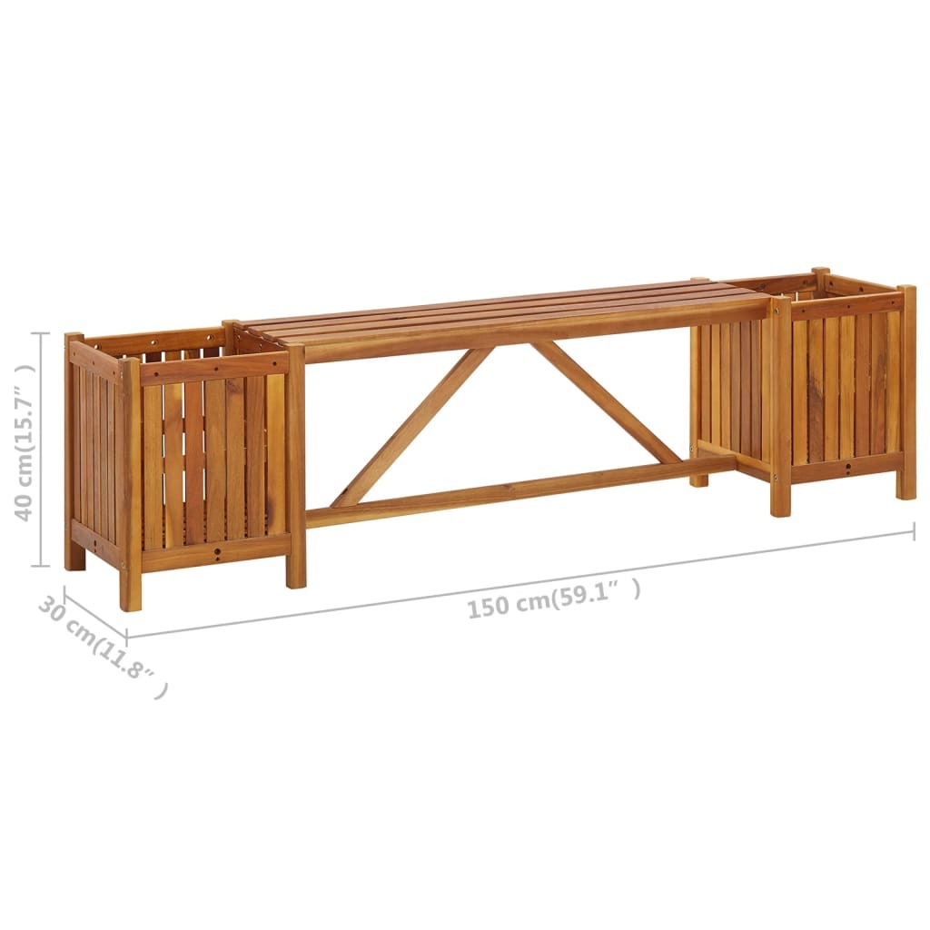 Patio Bench with 2 Planters 59.1"x11.8"x15.7" Solid Acacia Wood