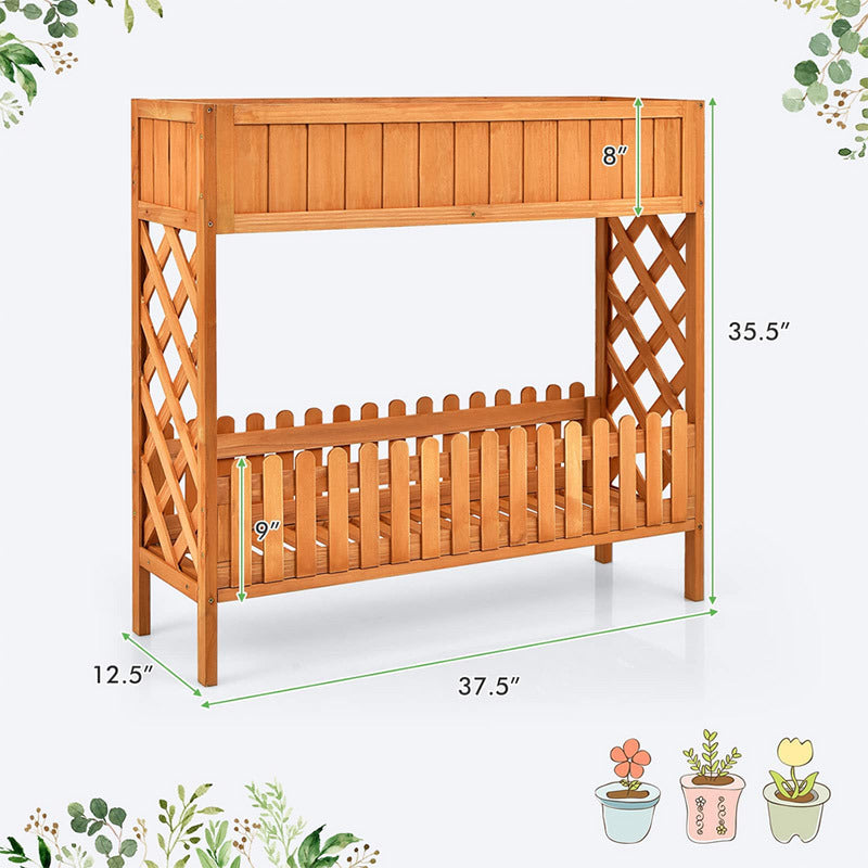 Patio Wooden Raised Plants Flower Planter Box