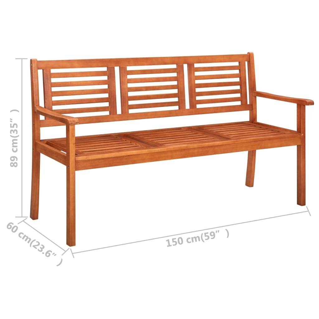 3-Seater Patio Bench 59.1" Solid Wood Eucalyptus