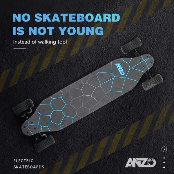 All terrain dual 1000*2 hub motor electric skateboard with 32mph max speed; 25miles range; 9600mah battery.