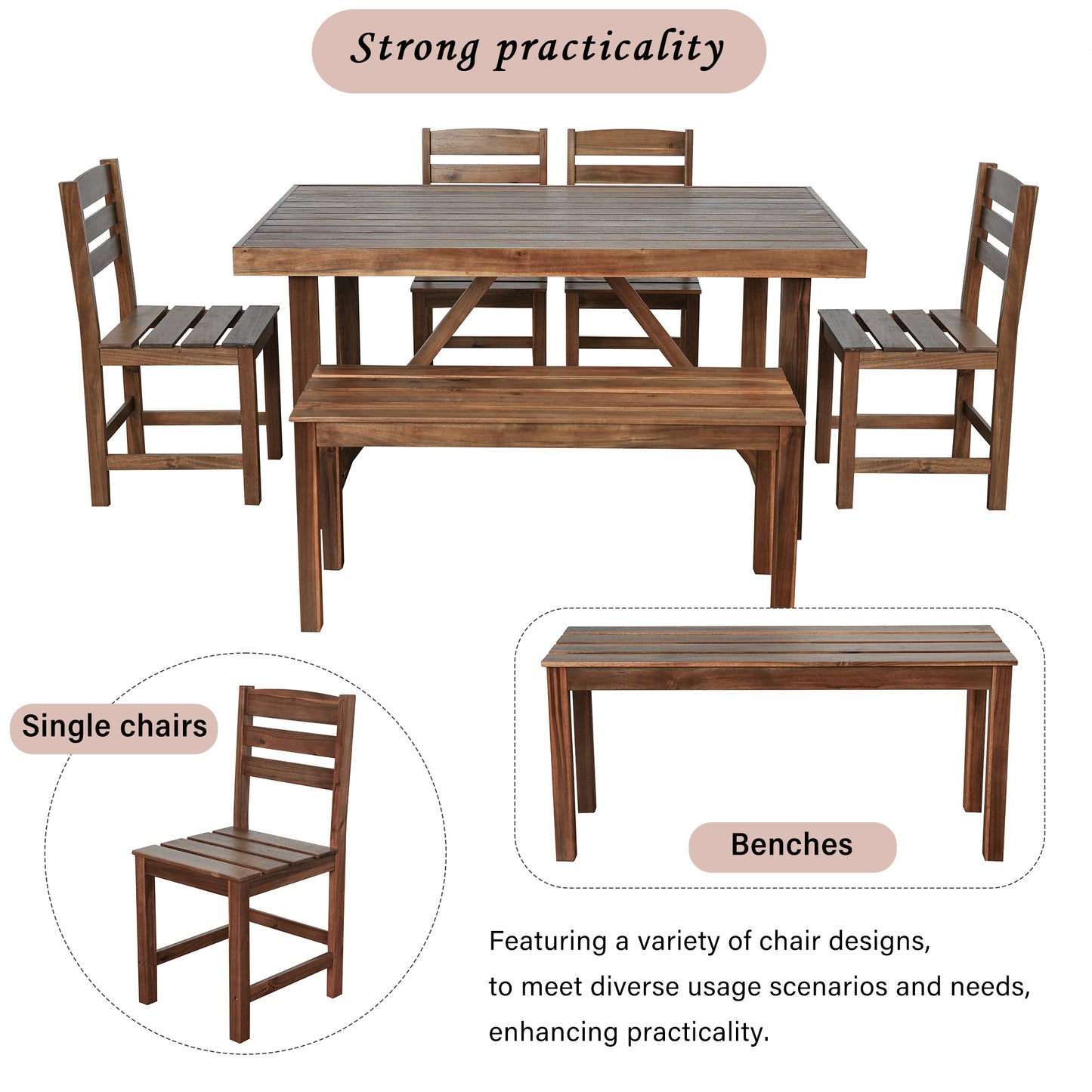 U_Style High-quality Acacia Wood Outdoor Table and Chair Set, Suitable for Patio, Balcony, Backyard