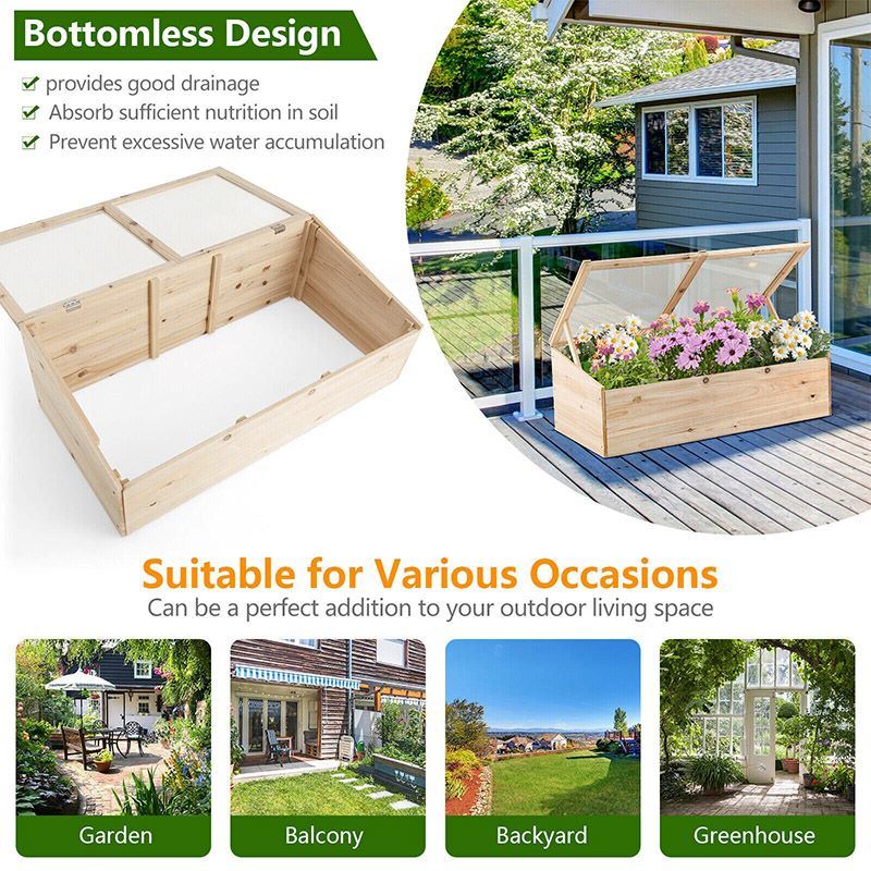 Patio Wooden Raised Plants Flower Planter Box