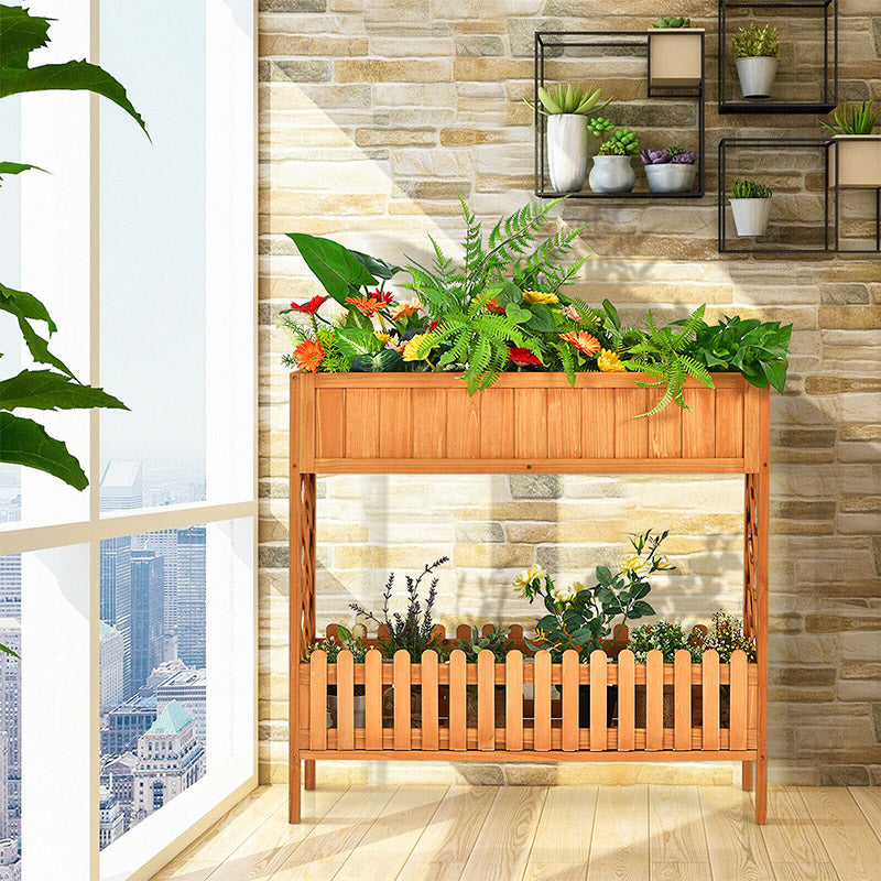 Patio Wooden Raised Plants Flower Planter Box