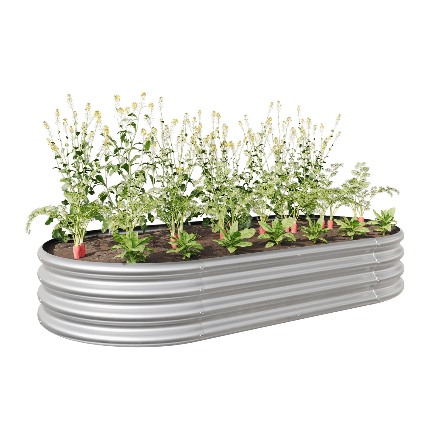 Raised Garden Bed Outdoor, Oval Large Metal Raised Planter Bed for for Plants, Vegetables, and Flowers - Silver