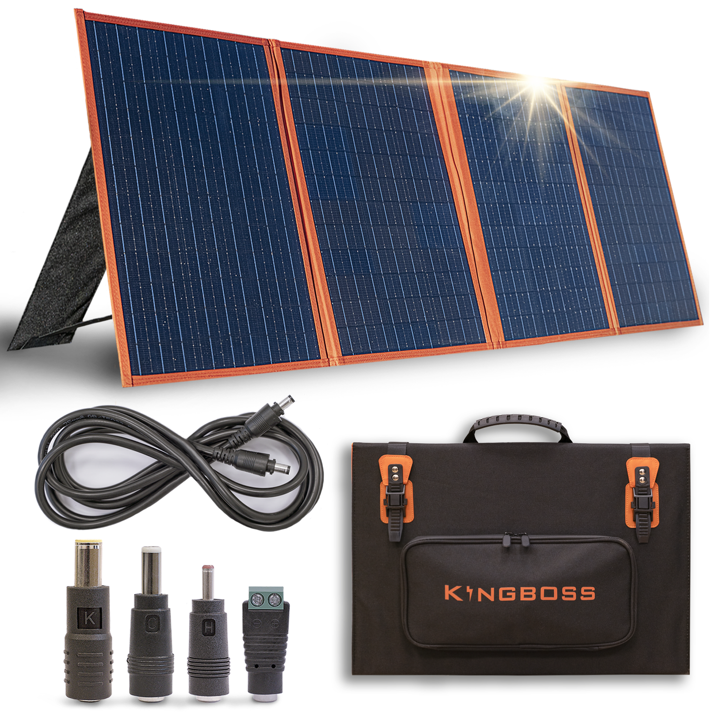 KingBoss Portable 120w Solar Panel High Efficiency Waterproof;  with Multiple Outputs and 3-Kickstand;  Foldable Design for Optimal Solar Coverage;  able to Charge All Types of Devices/Power Stations