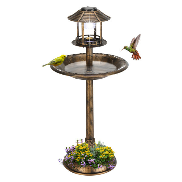 51*51*106cm Plastic Round Birdbath with Solar Light Bronze