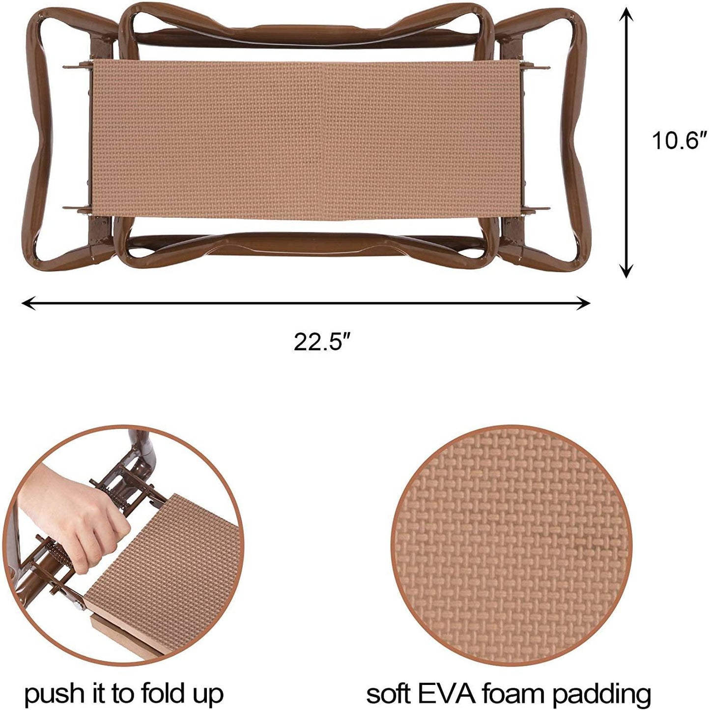 Folding Garden Kneeler Seat Foldable Bench Stool Soft Kneeling Pad w/ Tool Pouch;  Coffee Brown