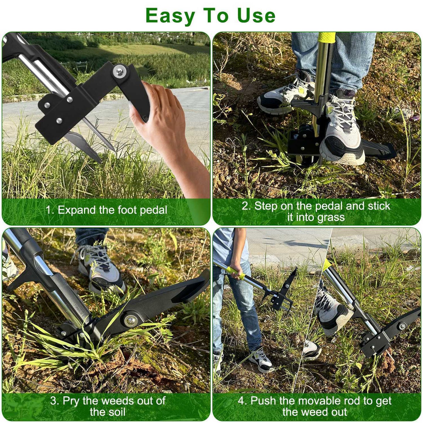 38.97in Aluminum Weed Puller Stand Up Weeder Without Bending Kneeling Manual Weed Remover Tool with 4 Claws for Lawn Yard Garden Patio