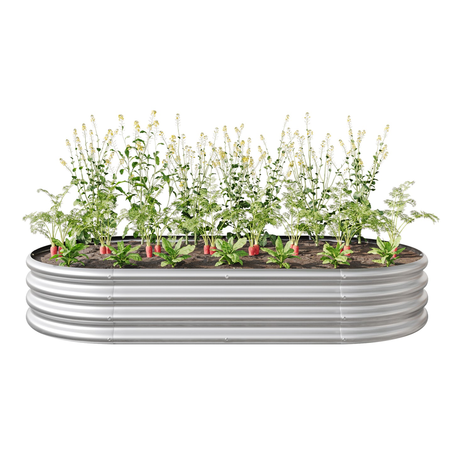 Raised Garden Bed Outdoor, Oval Large Metal Raised Planter Bed for for Plants, Vegetables, and Flowers - Silver