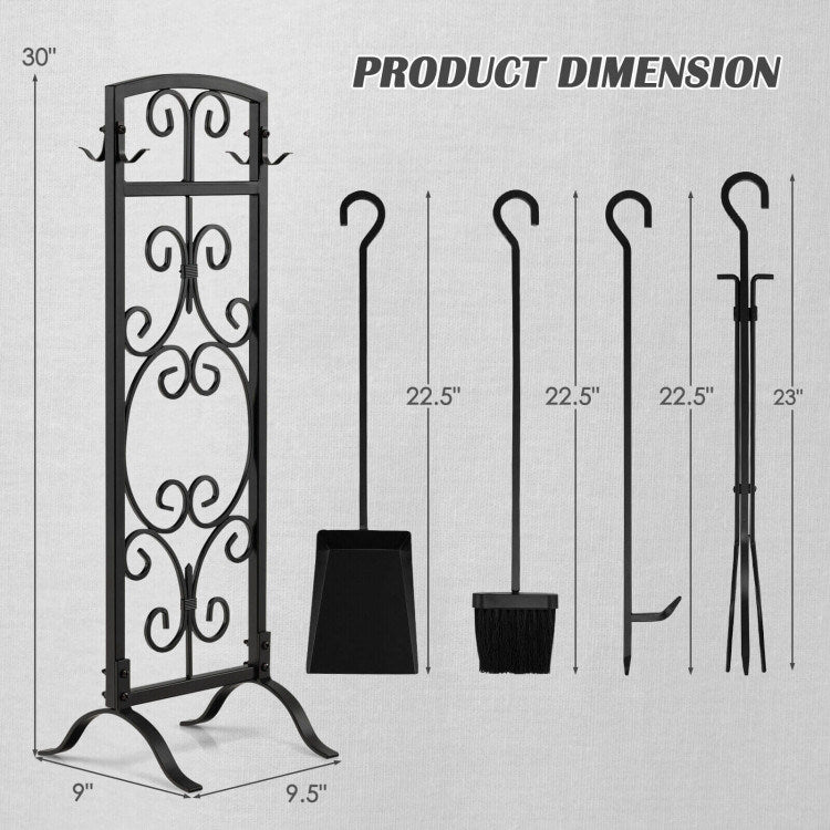 Wrought Iron Fireplace Tools with Decor Holder