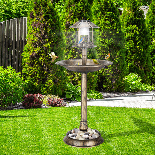 51*51*106cm Plastic Round Birdbath with Solar Light Bronze