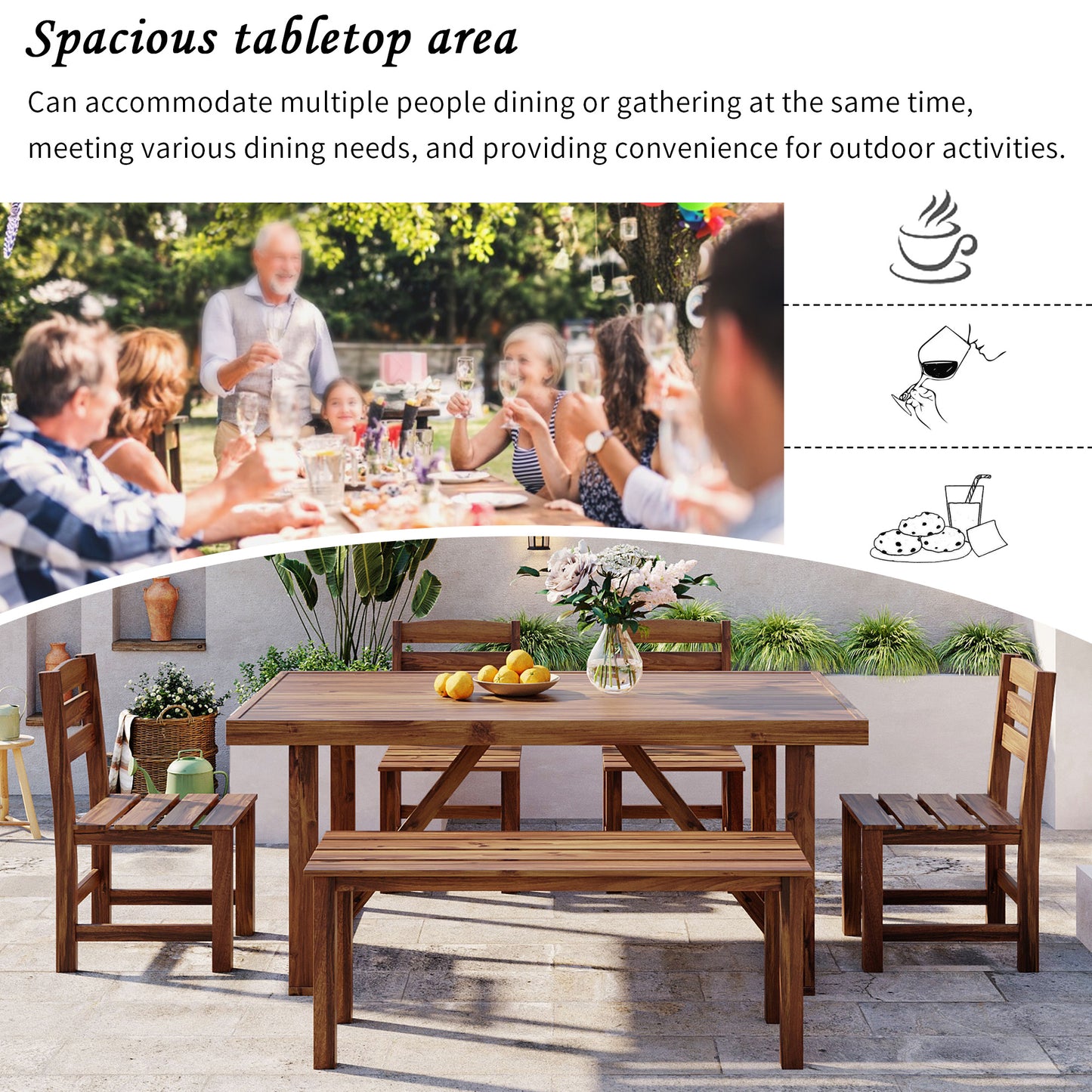 U_Style High-quality Acacia Wood Outdoor Table and Chair Set, Suitable for Patio, Balcony, Backyard