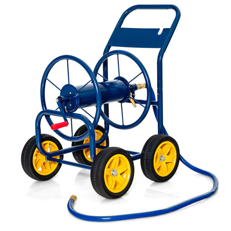 Garden Water Hose Reel Cart with 4 Wheels and Non-slip Grip