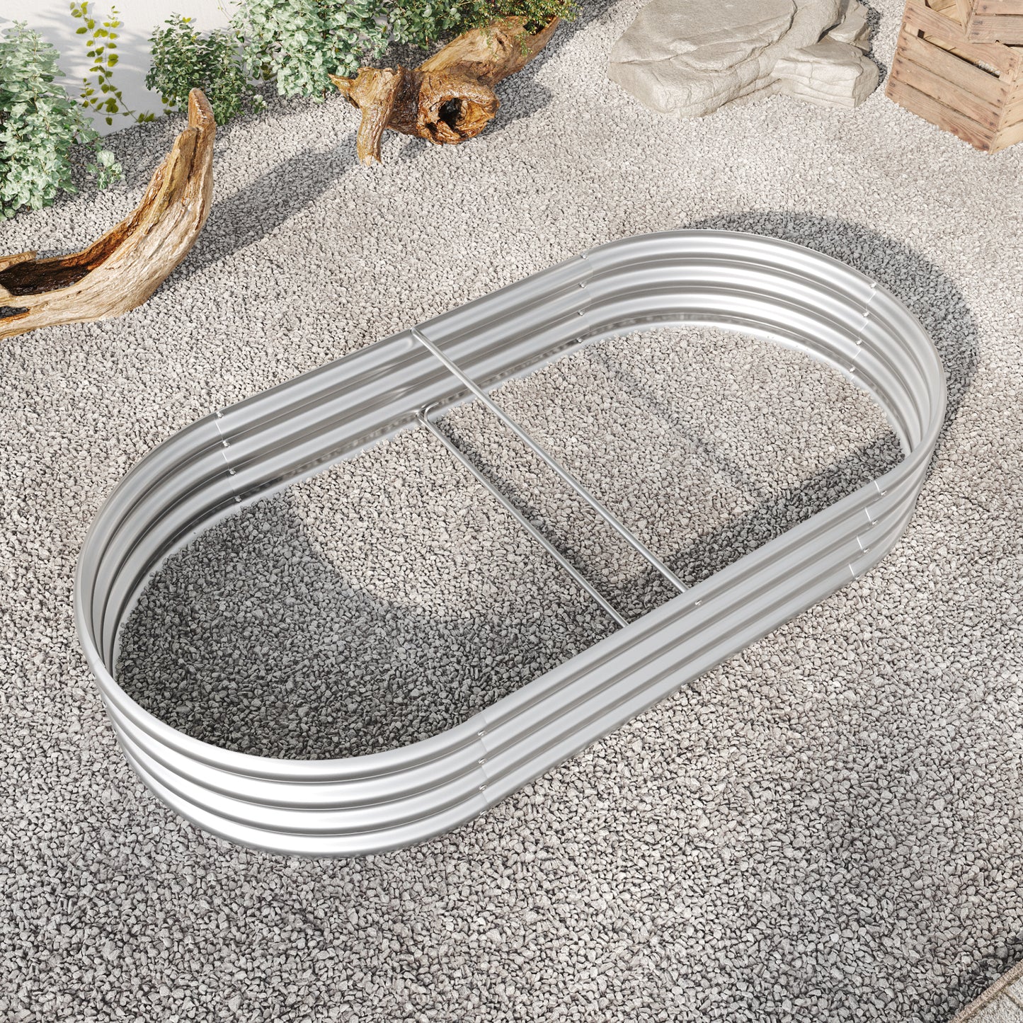 Raised Garden Bed Outdoor, Oval Large Metal Raised Planter Bed for for Plants, Vegetables, and Flowers - Silver