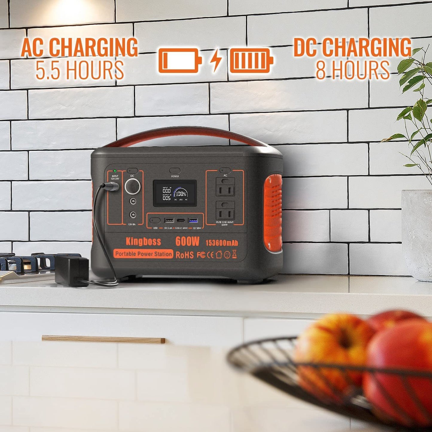 600W Portable Power Station 568Wh 153600mAh Solar Generator Backup Power With AC/DC/ PD 65W Type-c/QC3.0/Wireless Charger /Flashlight;  CPAP Battery Pack Emergency Power Supply Battery Power