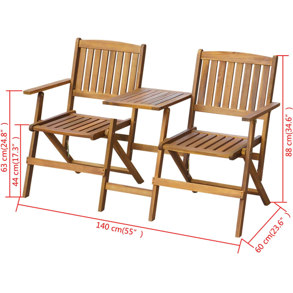 Folding Patio Bench with Tea Table 55.1" Solid Acacia Wood