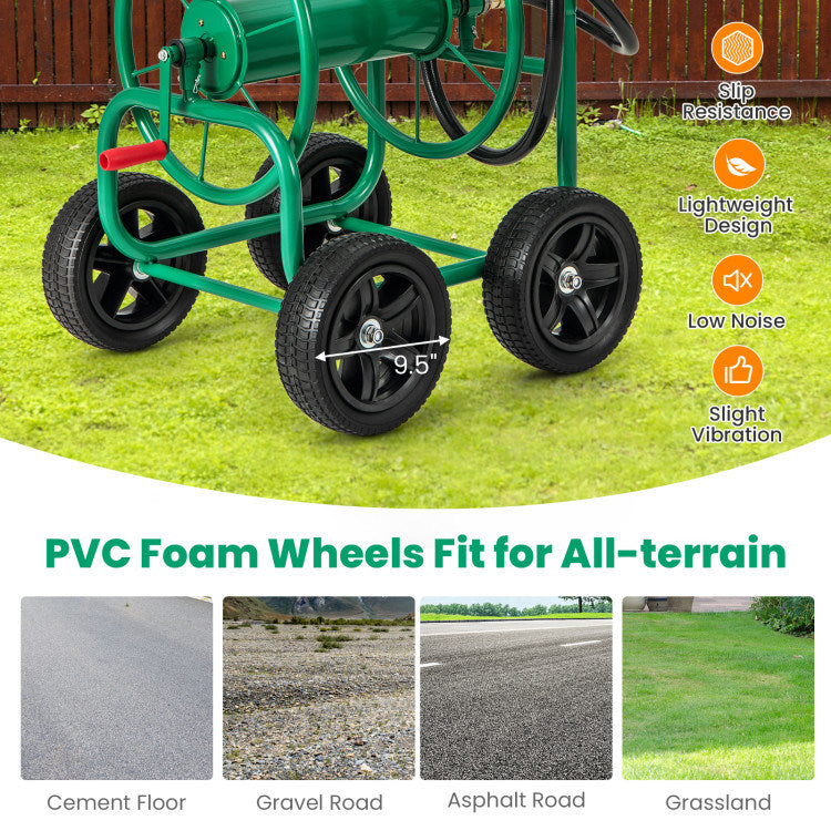 Garden Water Hose Reel Cart with 4 Wheels and Non-slip Grip