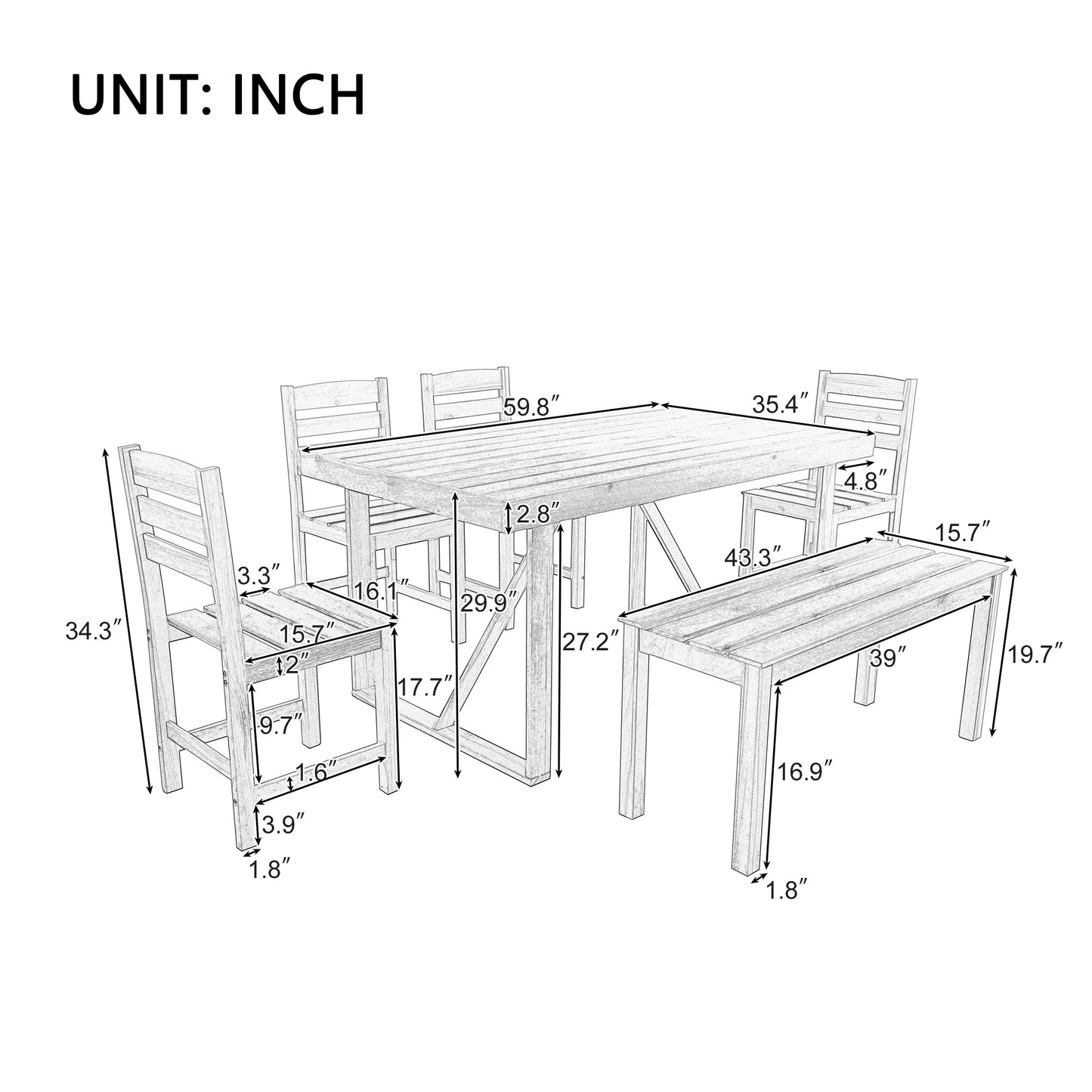 U_Style High-quality Acacia Wood Outdoor Table and Chair Set, Suitable for Patio, Balcony, Backyard