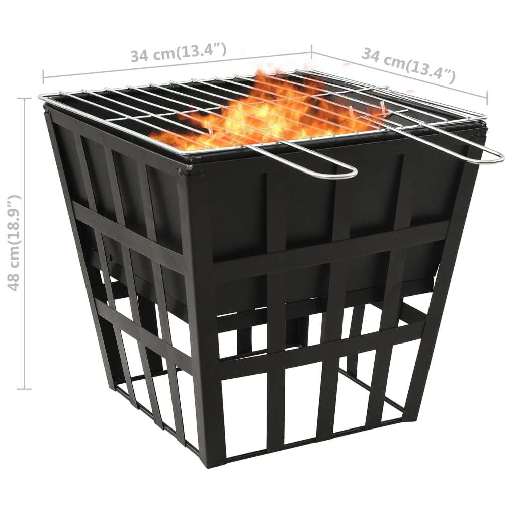 2-in-1 Fire Pit and BBQ 13.4"x13.4"x18.9" Steel