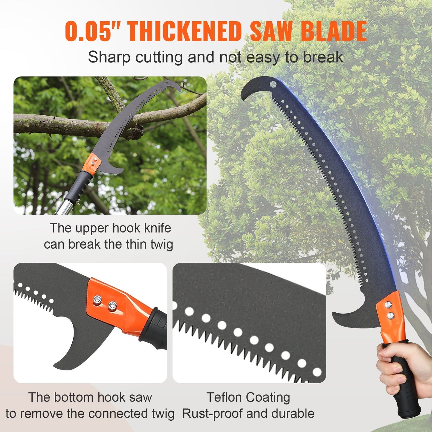 Manual Pole Saw, 7.3-27 ft Extendable Tree Pruner, Sharp Steel Blade High Branches Trimming, Manual Branch Trimmer with Lightweight 8 Fiberglass Handles, for Pruning Palms and Shrubs