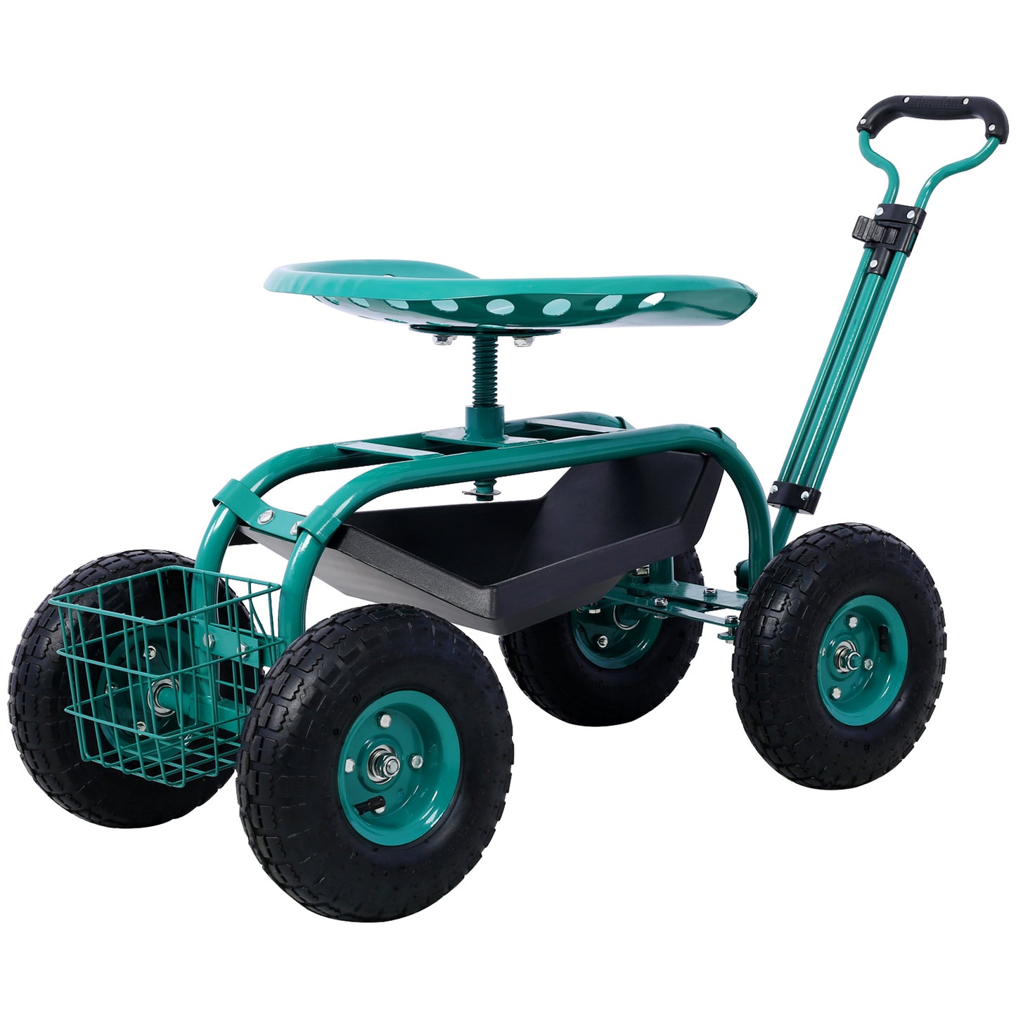 Rolling Garden Scooter Garden Cart Seat with Wheels and Tool Tray, 360 Swivel Seat,Green