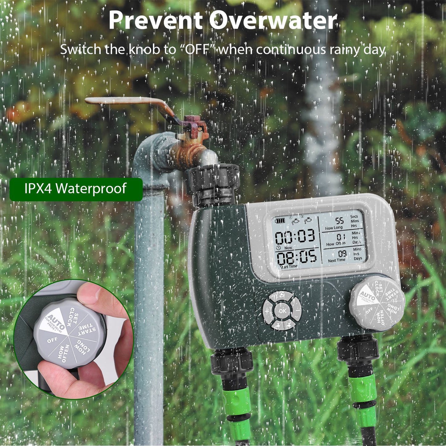 Sprinkler Timer with 2 Outlet Zones Digital Programmable Hose Faucet Timer Manual Automatic Watering Intelligent Drip Irrigation System for Garden Yard Lawn