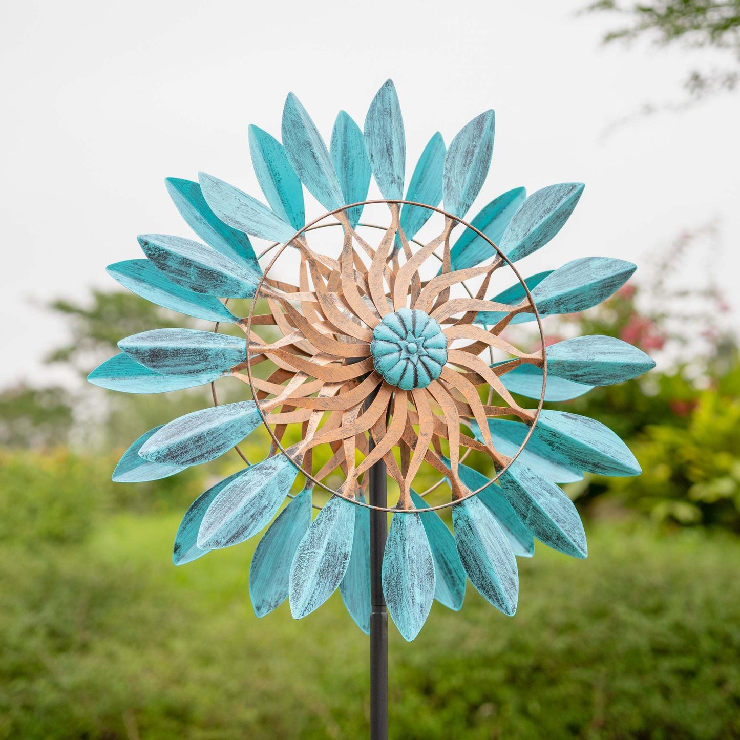 Solar Blue Leaf Stake Wind Spinner