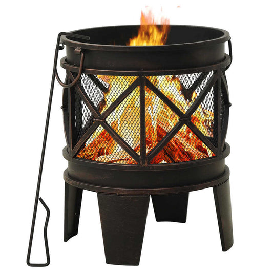 Rustic Fire Pit with Poker Φ16.5"21.3" Steell