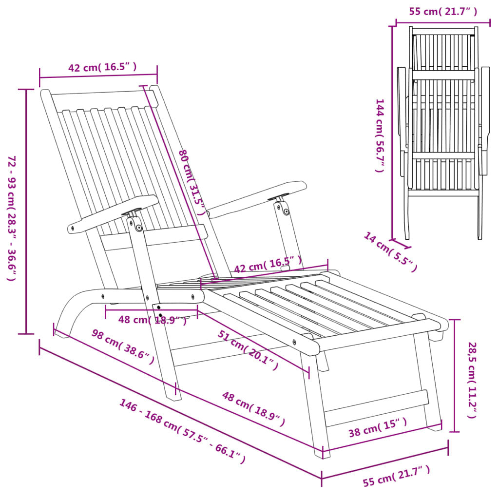 Patio Deck Chair with Footrest and Table Solid Wood Acacia