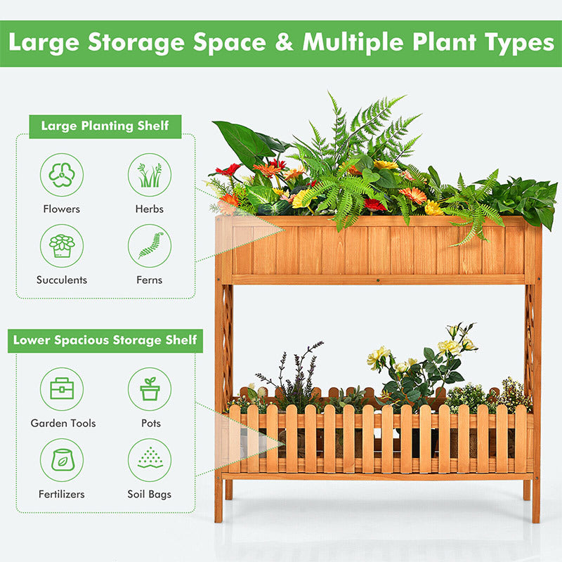 Patio Wooden Raised Plants Flower Planter Box