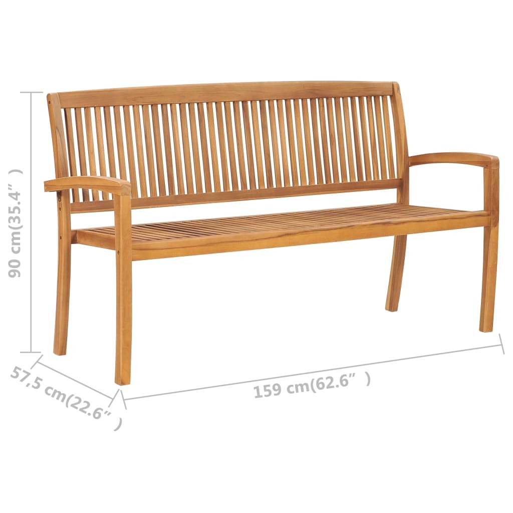 3-Seater Stacking Patio Bench 62.6" Solid Teak Wood