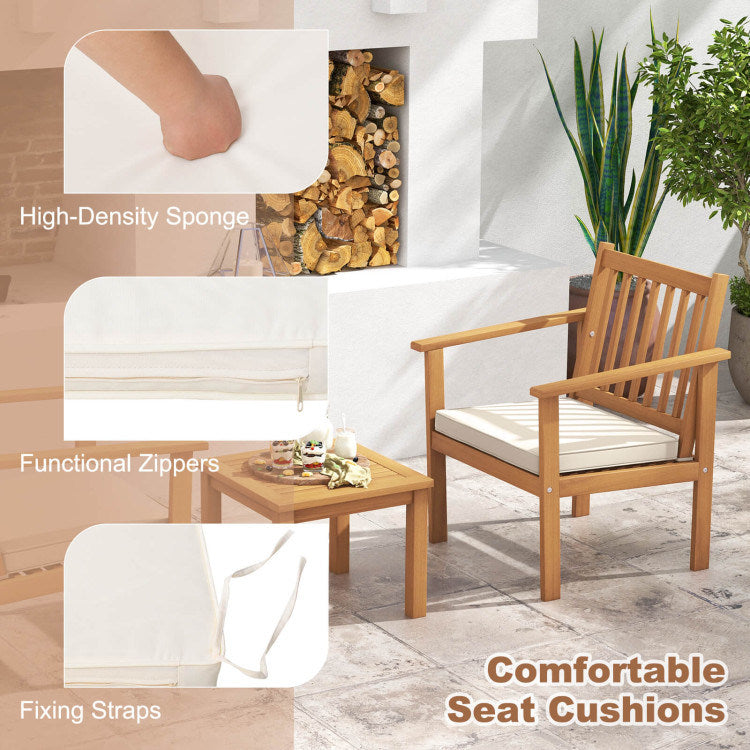 3 Pieces Patio Wood Furniture Set with soft Cushions for Porch