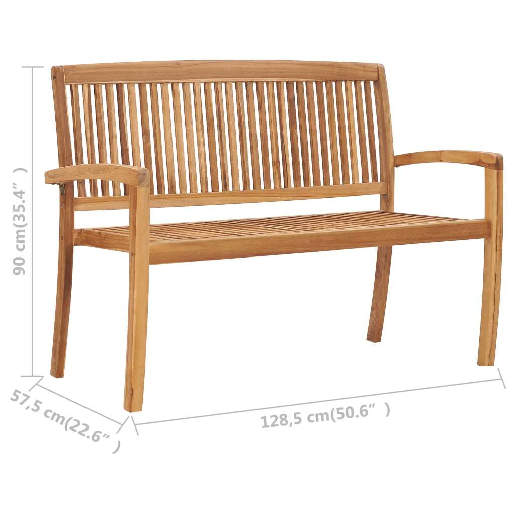 2-Seater Stacking Patio Bench 50.6" Solid Teak Wood