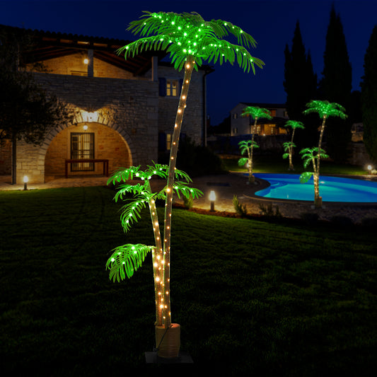 Lighted Palm Tree, 7FT Palm Trees for Outside Patio, Christmas Palm Tree Decor, Waterproof Windproof Solar Light Up Tree