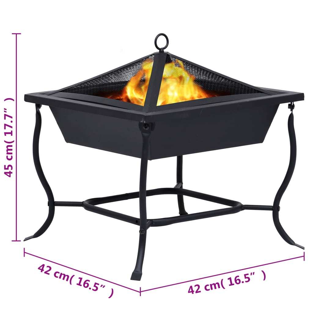 Fire Pit Black 16.5"x16.5"x17.7" Steel