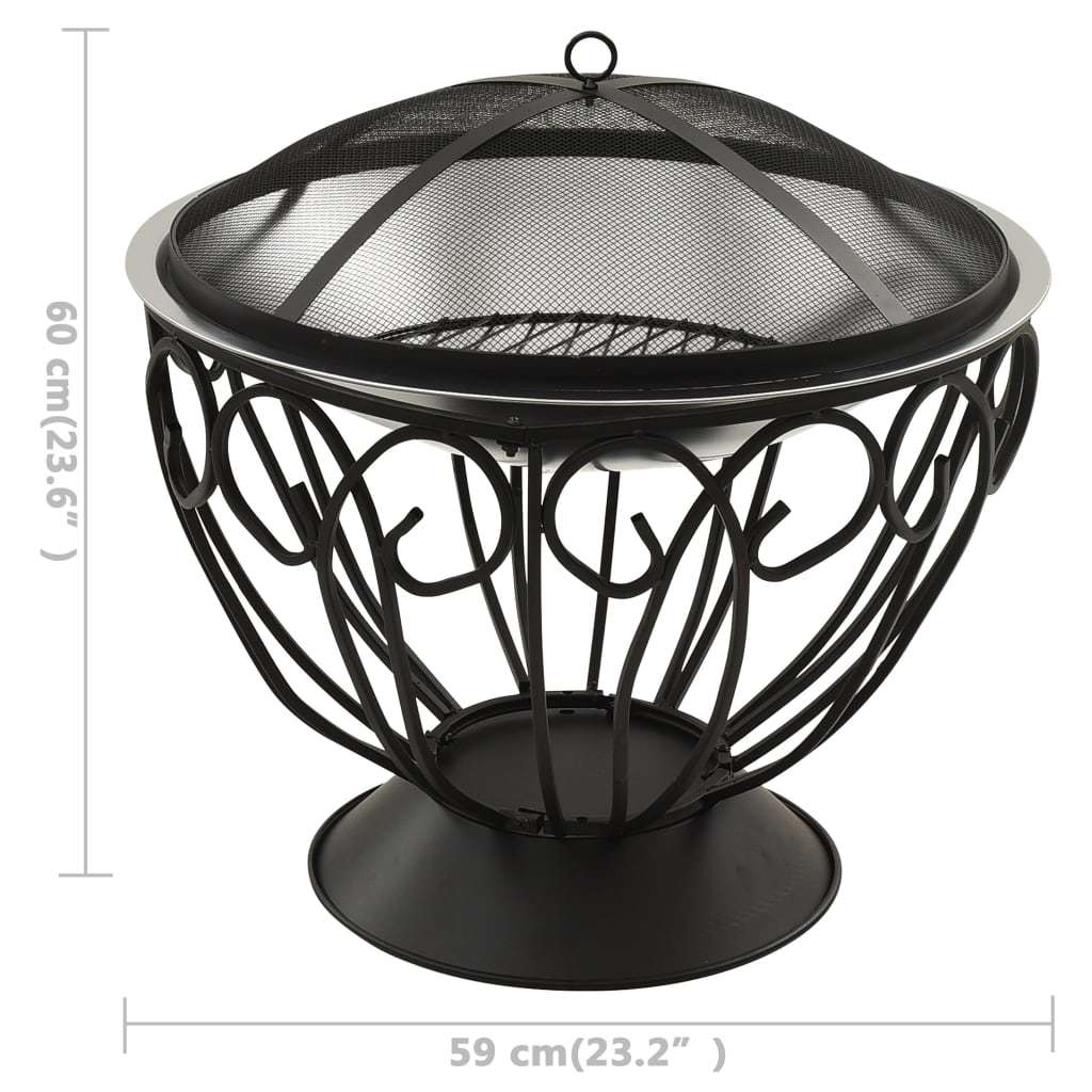 2-in-1 Fire Pit and BBQ with Poker 23.2"x23.2"x23.6" Stainless Steel