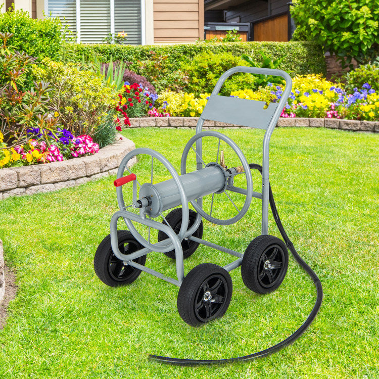 Garden Water Hose Reel Cart with 4 Wheels and Non-slip Grip