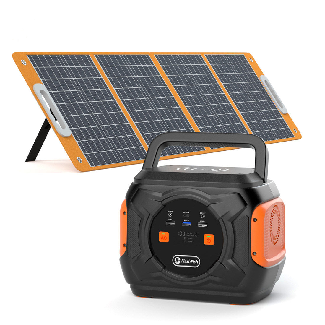 320W Portable Power Station;  Flashfish 292Wh 80000mAh Solar Generator Backup Power With LASHFISH 18V/100W Foldable Solar Panel;  Portable Solar Charger