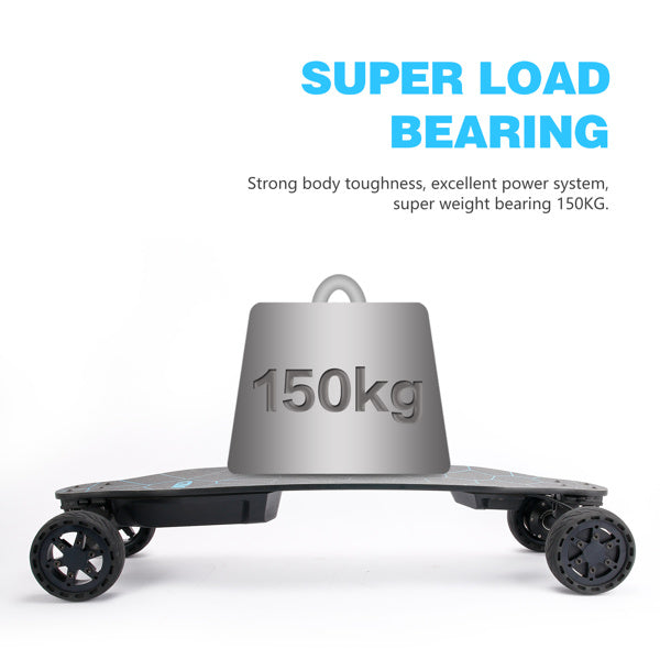 All terrain dual 1000*2 hub motor electric skateboard with 32mph max speed; 25miles range; 9600mah battery.