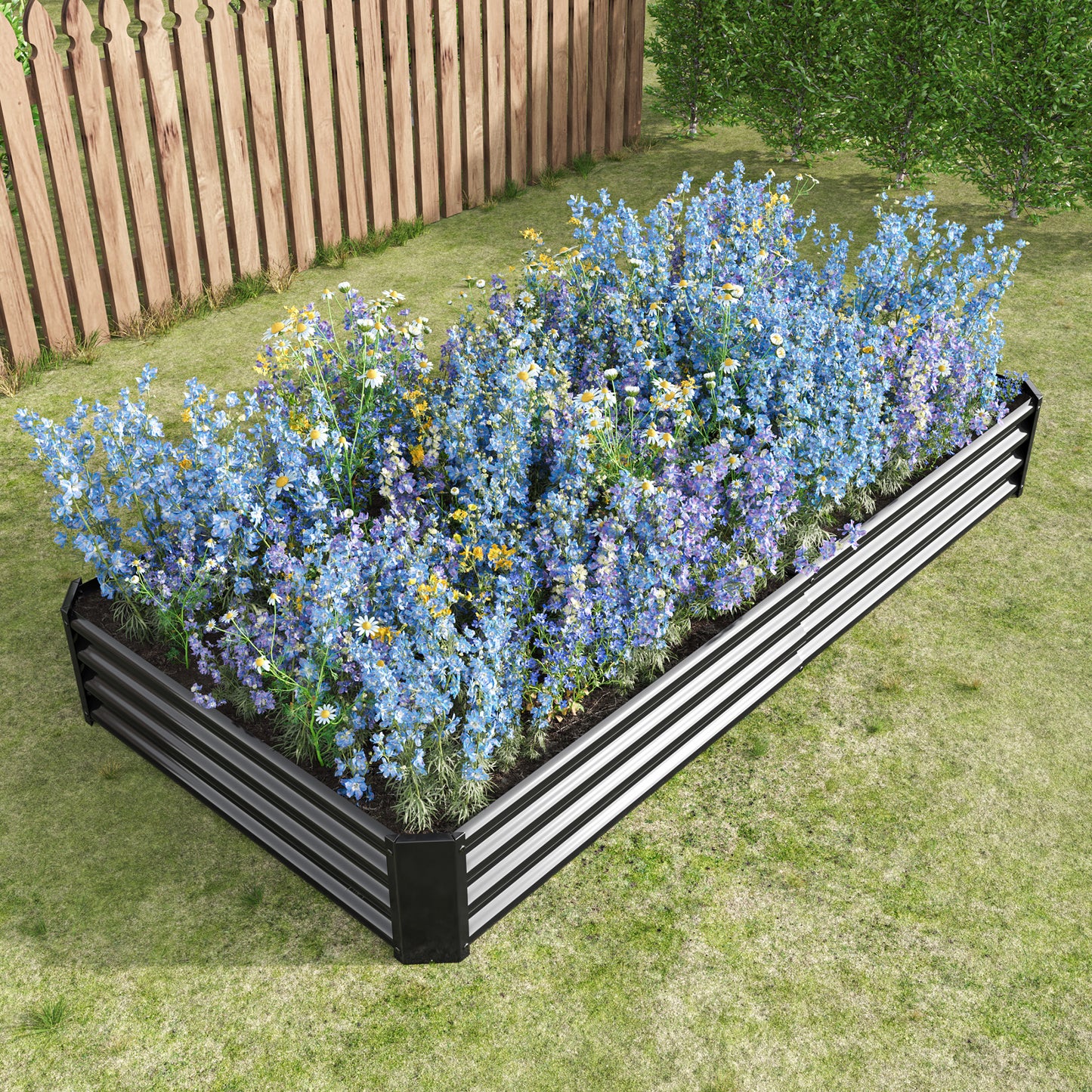 Raised Garden Bed Kit - Metal Raised Bed Garden7.6x3.7x0.98ft for Flower Planters, Vegetables Herb Black