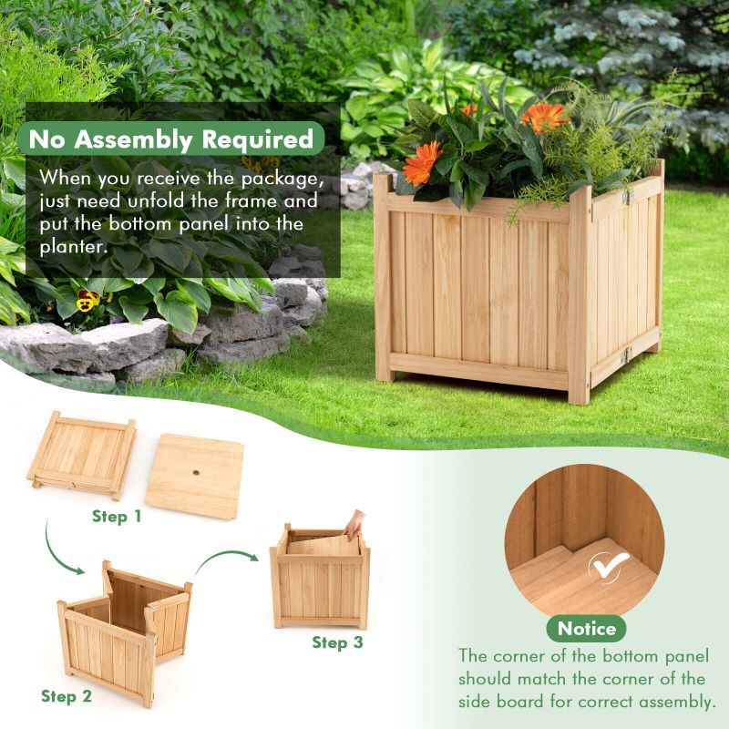 Backyard Wooden Planter Box Folding Raised Garden Plant Container