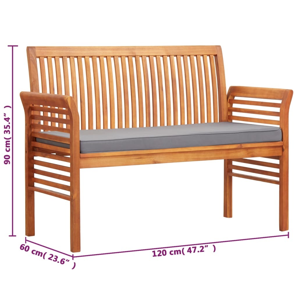 2-Seater Patio Bench with Cushion 47.2" Solid Acacia Wood