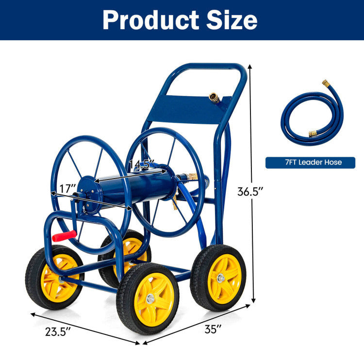 Garden Water Hose Reel Cart with 4 Wheels and Non-slip Grip