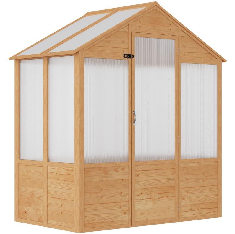 6' x 4' x 7' Wooden Greenhouse;  Walk-in Green House;  Outdoor Polycarbonate Greenhouse with Door;  Natural