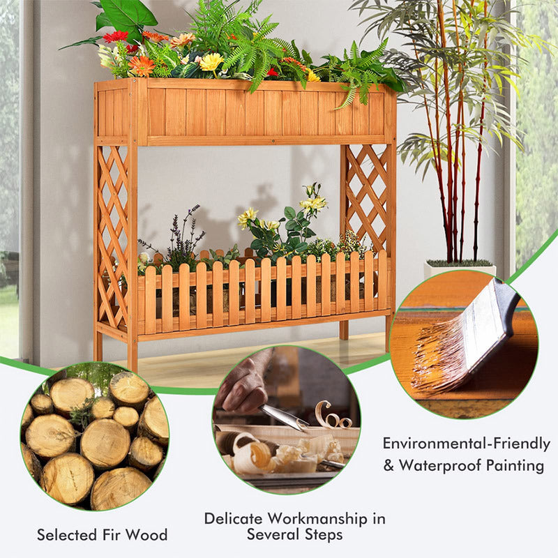 Patio Wooden Raised Plants Flower Planter Box