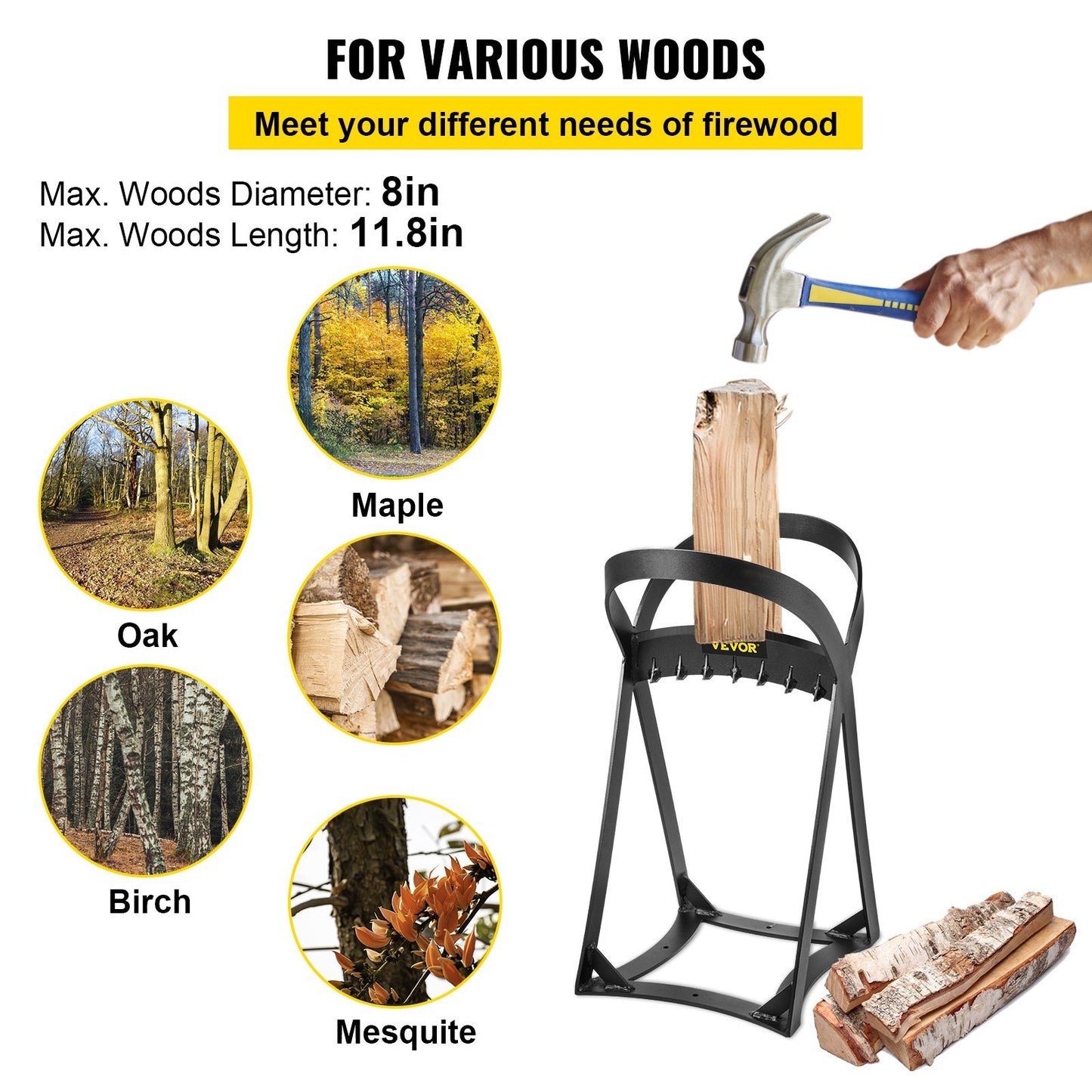 Log Splitter 20.3" x 13.2", Wood Splitter for 8" Diameter Wood, Firewood Splitter 8.6 Lbs, Easy to Carry, Manual Log Splitter Made of Q235 Steel, with 4 Screws & Blade Cover, for Home, Campsite